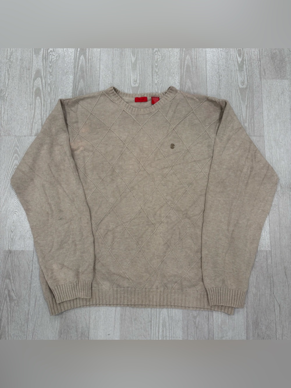 IZOD Diamond Knit Crewneck Sweater Beige Size XL
